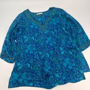 Amaya 100% Silk Tunic Top Shirt Blouse Size 44 Large